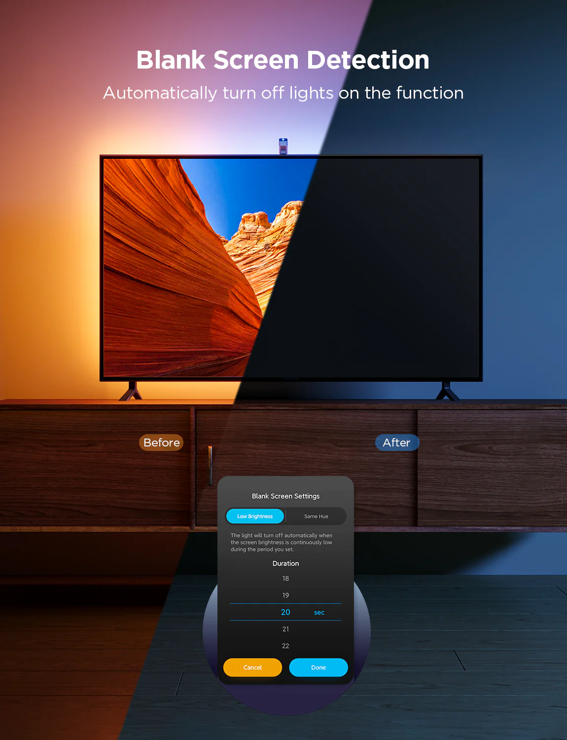 Banda LED Govee TV Backlight 3 Lite, H6099, Wi-Fi + Bluetooth, RGBICW, Camera, 55-65 inch, Fisheye Correction [7]