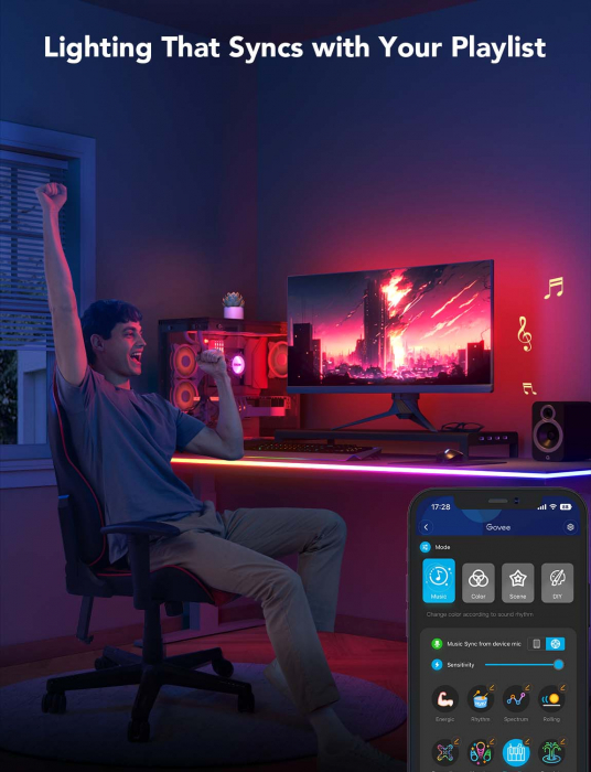 Banda LED Neon Rope Lights Govee H61C3 RGBIC, Sincronizare Muzica, Wi-Fi+Bluetooth, 3m [7]