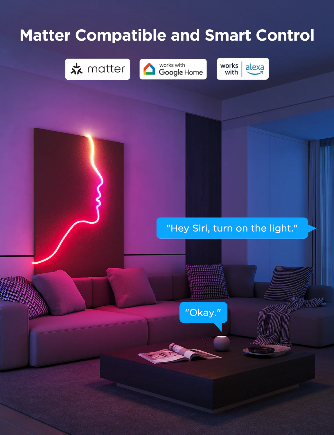 Banda LED Govee Neon Rope 2 H61D4-B RGBIC-negru, Inteligenta, 4m, Sincronizare Muzica, Matter, Wifi, Alexa, Google Asistant [8]