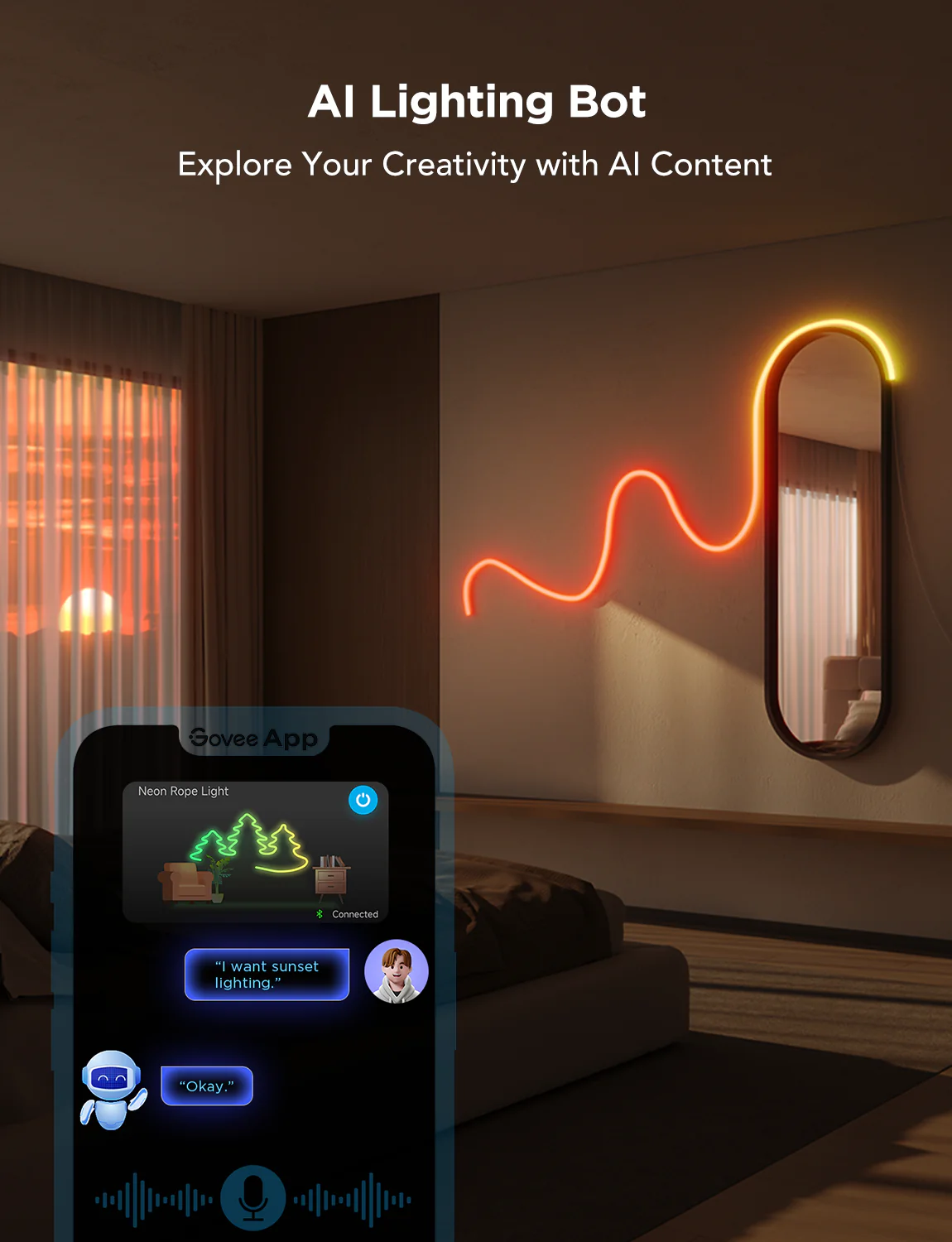 Banda LED Govee Neon Rope 2 H61D4-B RGBIC-negru, Inteligenta, 4m, Sincronizare Muzica, Matter, Wifi, Alexa, Google Asistant [10]
