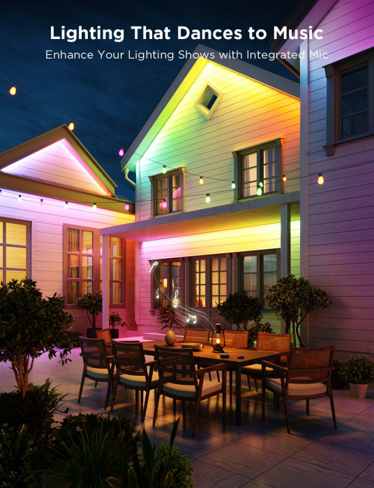 Banda LED Profesionala Govee Phantasy H70A1, RGBICWW, IP65, Sincronizare Muzica, Wifi, 10m, Exterior [7]