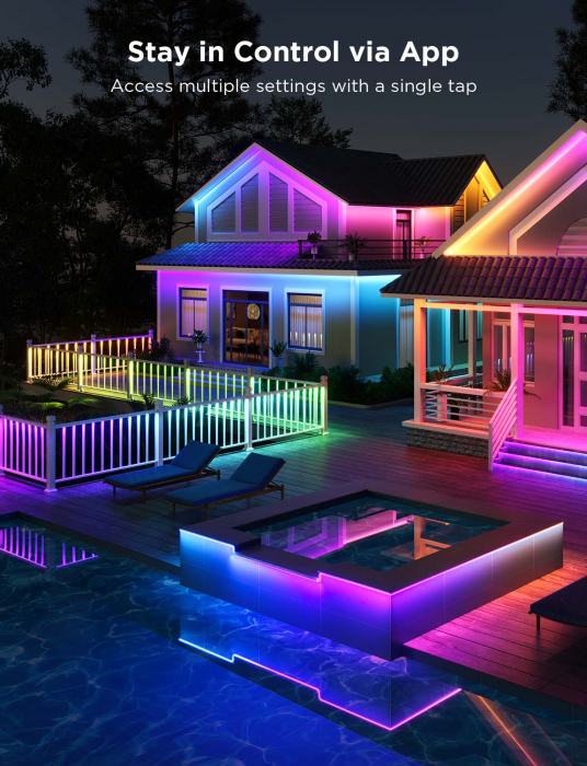 Banda LED Profesionala Govee Phantasy H70A1, RGBICWW, IP65, Sincronizare Muzica, Wifi, 10m, Exterior [2]