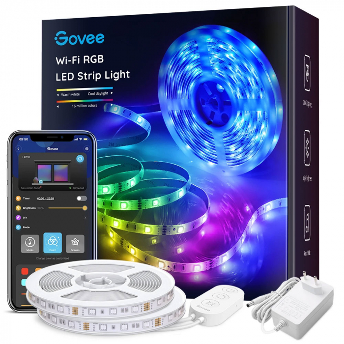 Banda LED Govee H6110 RGB, Sincronizare Muzica, Wifi si Bluetooth 10m, Alexa, Google Asistant [1]