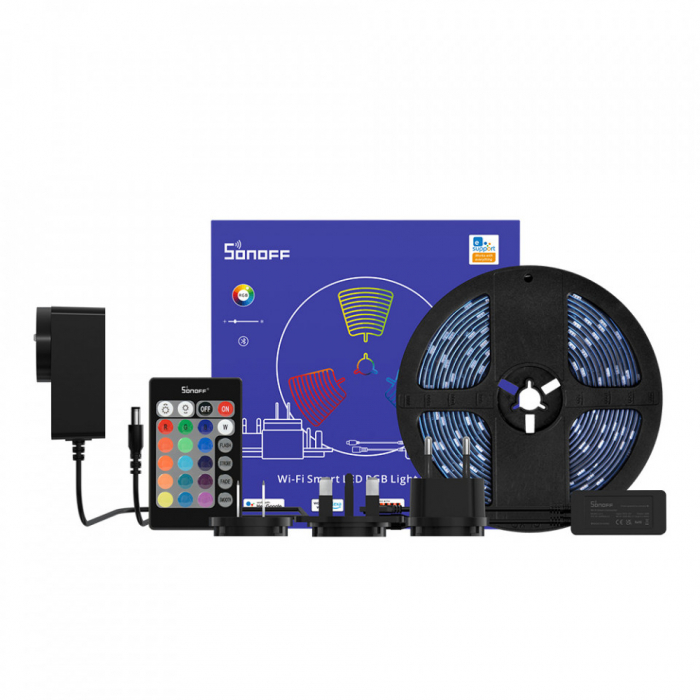 Banda LED Sonoff Wifi RGB L2 5m, Sincronizare Muzica, IP65, Wifi, Bluetooth, Telecomanda [1]