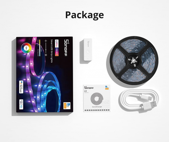 Banda LED Sonoff Wifi RGBIC L3-Pro, 5m, Smart, Bluetooth, Sincronizare Muzica, 30 LED/m, Alimentare USB [12]