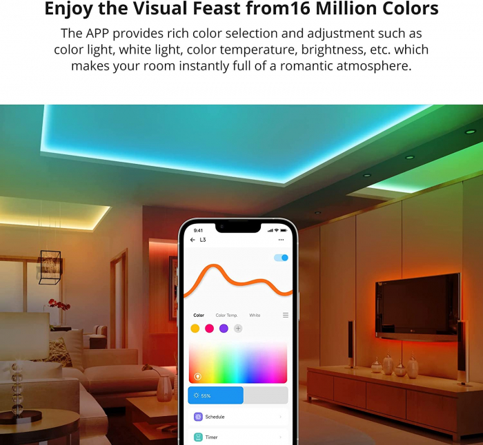 Banda LED Sonoff Wifi RGB L3-5M, 5m, Smart, IP20, Sincronizare Muzica, 90 LED/m, Alimentare USB [4]