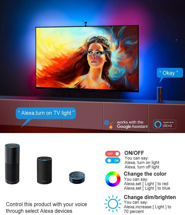 Banda LED Govee DreamView T1 TV Backlight Wi-Fi RGBIC, Camera ColorSense 1080p HD, 75-85 inch [12]