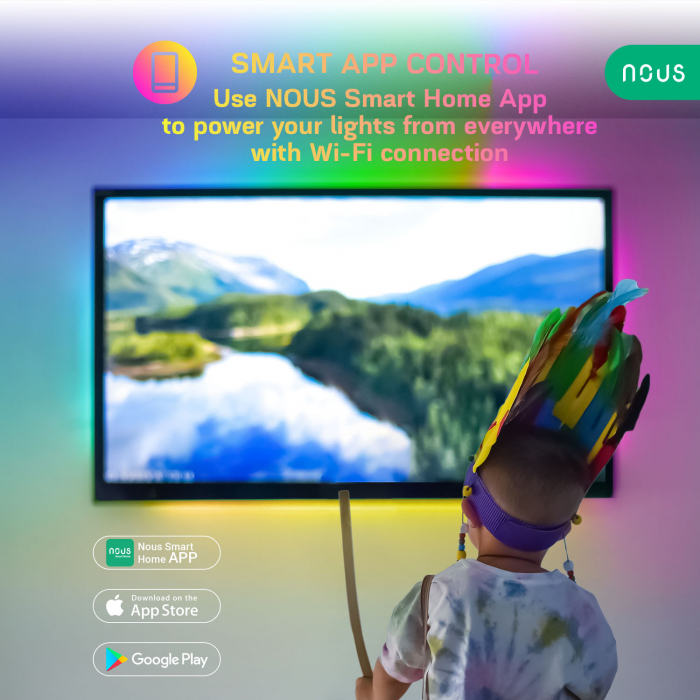 Banda LED TV RGB Nous F9, Smart, Wifi, USB, 2m, LED 5050 [5]