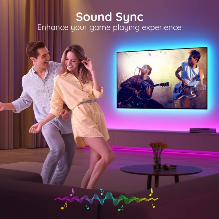 Banda LED TV RGB Govee H6183, USB, Telecomanda, 3m, Sincronizare muzica, 46-60inch [5]