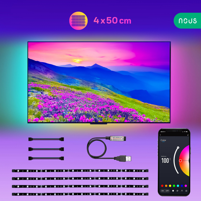 Banda LED TV RGB Nous F7, Smart, USB, 2m, LED 5050, Bluetooth [6]