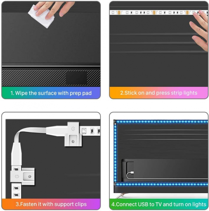 Banda LED TV RGB Govee H6183, USB, Telecomanda, 3m, Sincronizare muzica, 46-60inch [8]