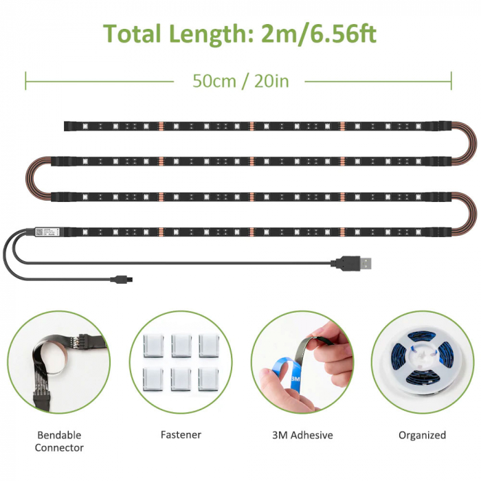 Banda LED TV RGB Ustellar, Smart, USB, Telecomanda, 2m, LED 5050, 60 Leduri [7]