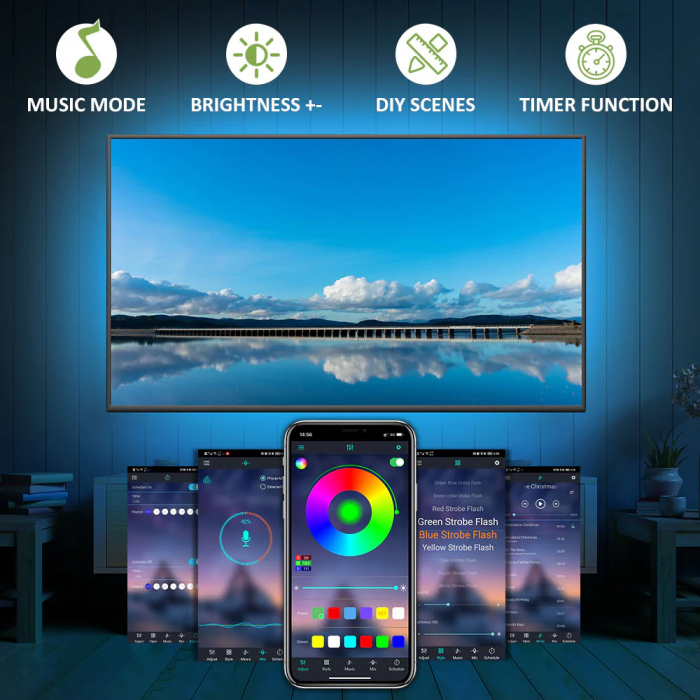 Banda LED TV RGB Ustellar, Smart, USB, Telecomanda, 2m, LED 5050, 60 Leduri [5]