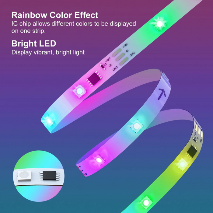 Banda LED Ustellar 12M RGBIC, Sincronizare Muzica, Smart, Wifi, Telecomanda, Alexa, Google Assistant [3]
