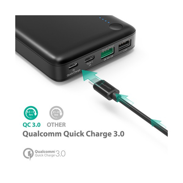 Baterie Externa RavPower 20100mAh 2 X USB + 1XUSB-C, Qualcomm QuickCharge QC3.0, model RP-PB043 [9]