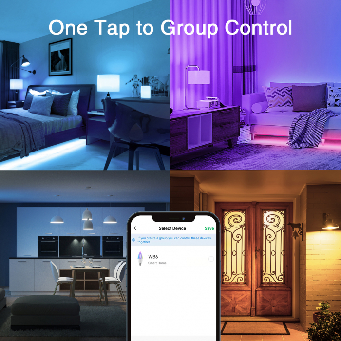 Bec LED RGB Smart Gosund WB6, RGB+CW, 5W, E14, Control din aplicatie [5]