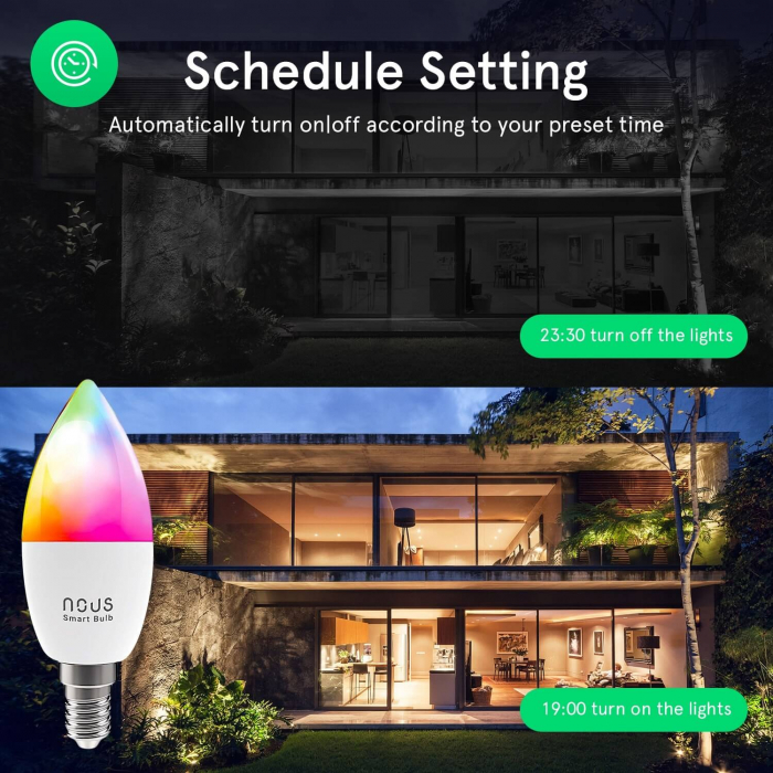 Set 4 Becuri LED RGB Smart NOUS P4, E14, Control din aplicatie [4]