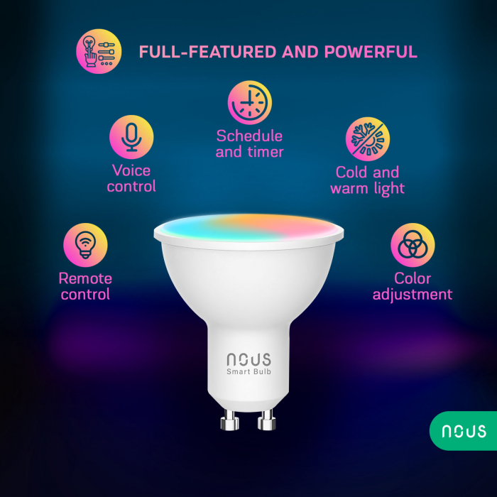Set 2 becuri LED RGB Smart NOUS P8, GU10, Control din aplicatie [9]