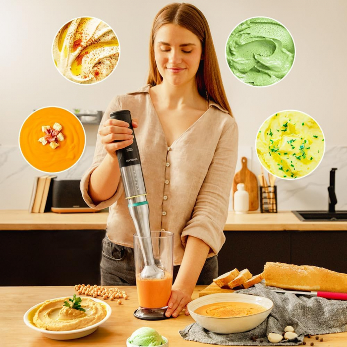 Blender de mana Cecotec Katana 12 Chop B, 1200 W,  21 de viteze plus turbo, Lame cu titan, Accesorii incluse [5]