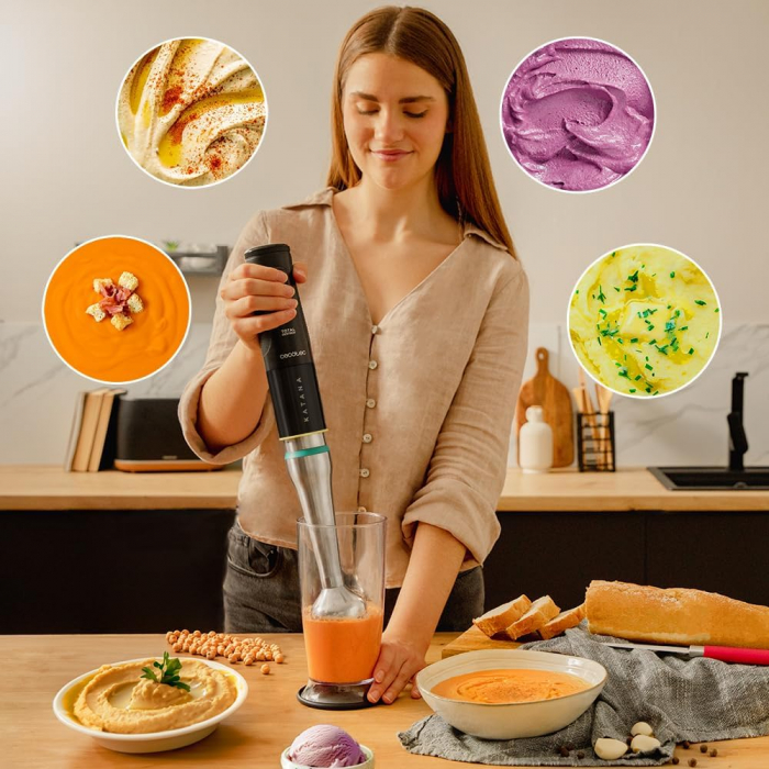 Blender de mana Cecotec Katana 15 Smash B, 1500 W,  21 de viteze plus turbo, Lame cu titan, Accesorii incluse [5]