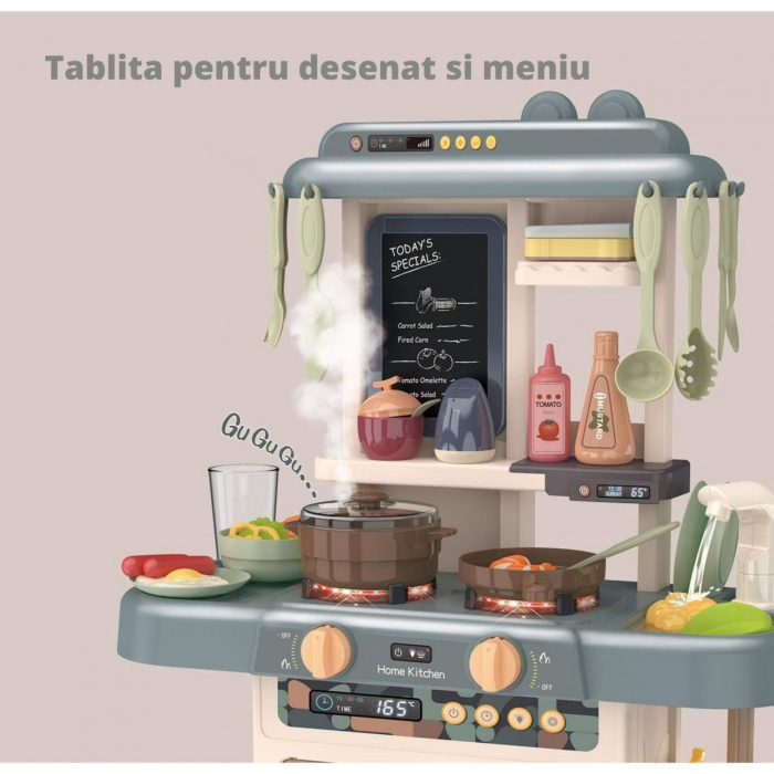 Bucatarie copii, Rovo 187, aragaz de jucarie, chiuveta cu circuit de apa, aragaz aburi, sunete, lumini, frigider, fructe, legume, multiple accesorii, 42 de piese - Resigilat [7]