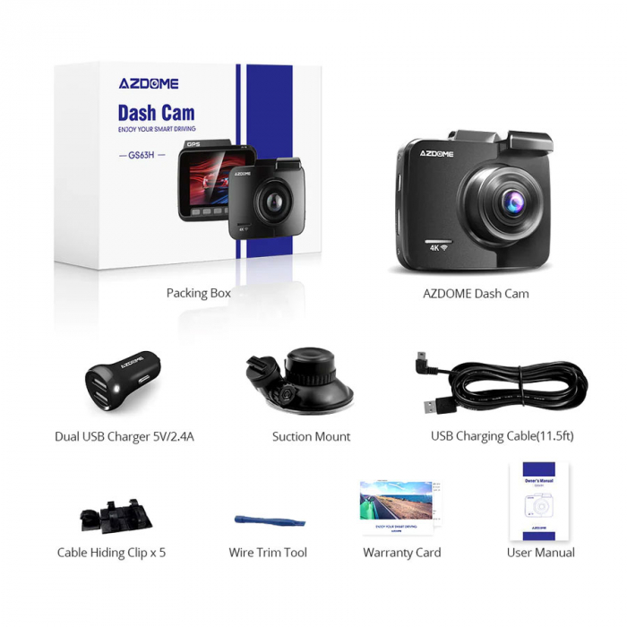 Camera auto DVR AZDOME GS63H, 4K, WiFi, GPS, Unghi 170°, WDR, G-Sensor, Mod parcare, Filmare in bucla [10]