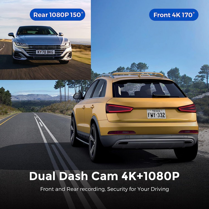 Camera auto DVR AZDOME M300S, Dubla, 4K + 1080P, 5GHz WiFi, GPS, Unghi 170°, Comanda vocala, Card 64G inclus [4]