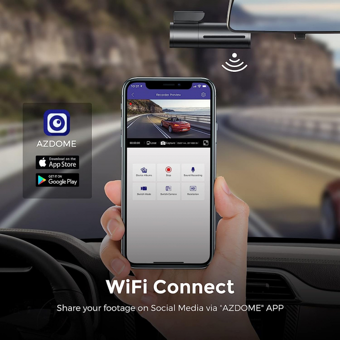 Camera auto DVR AZDOME M300S, Dubla, 4K + 1080P, 5GHz WiFi, GPS, Unghi 170°, Comanda vocala, Card 64G inclus [5]