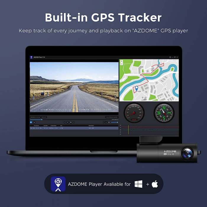 Camera auto DVR AZDOME M300S, Dubla, 4K + 1080P, 5GHz WiFi, GPS, Unghi 170°, Comanda vocala, Card 64G inclus - Resigilat [8]