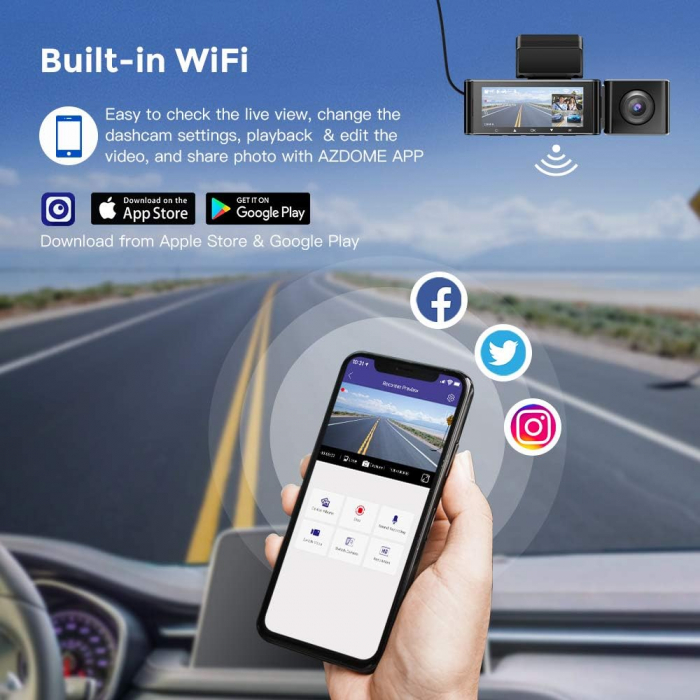 Camera auto DVR AZDOME M550 MAX, Tripla, 4K, WiFi, GPS, Unghi 170°, WDR, G-Sensor, Mod parcare, Card 64Gb inclus [12]