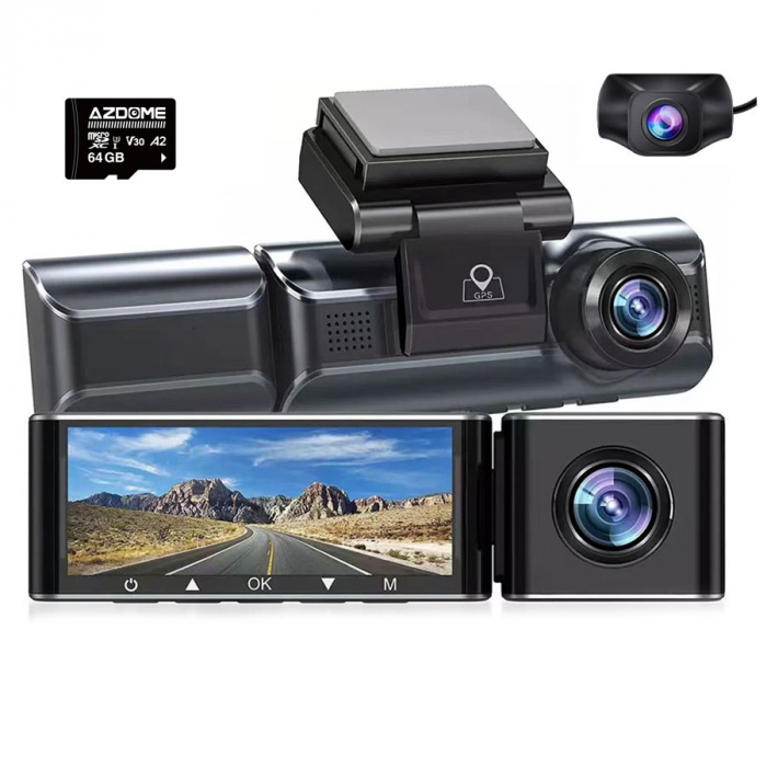 Camera auto DVR AZDOME M550 MAX, Tripla, 4K, WiFi, GPS, Unghi 170°, WDR, G-Sensor, Mod parcare, Card 64Gb inclus [2]