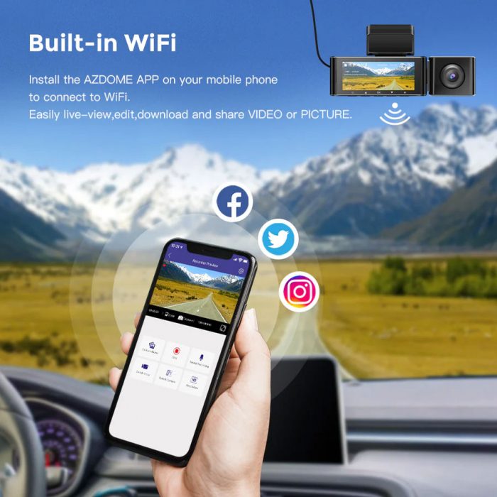 Camera auto DVR AZDOME M550 MAX, Tripla, 4K, WiFi, GPS, Unghi 170°, WDR, G-Sensor, Mod parcare, Card 64Gb inclus [3]