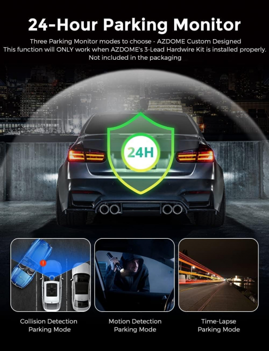 Camera auto DVR AZDOME M550 MAX, Tripla, 4K, WiFi, GPS, Unghi 170°, WDR, G-Sensor, Mod parcare, Card 64Gb inclus [8]