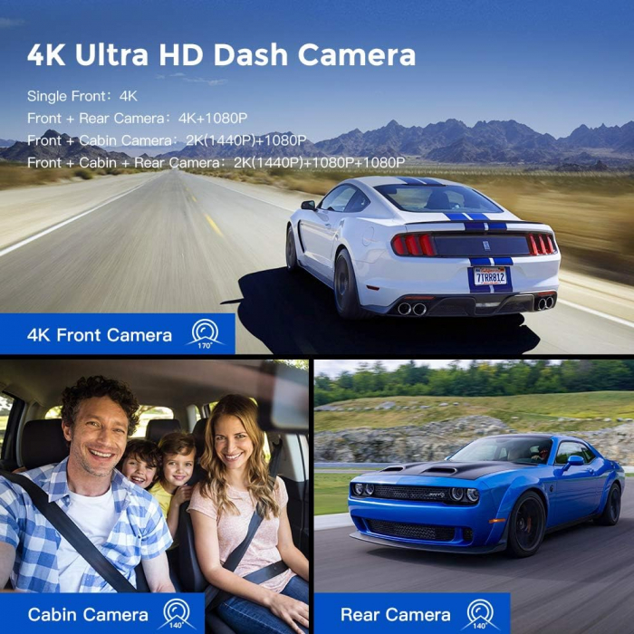 Camera auto DVR AZDOME M550 MAX, Tripla, 4K, WiFi, GPS, Unghi 170°, WDR, G-Sensor, Mod parcare, Card 64Gb inclus [10]