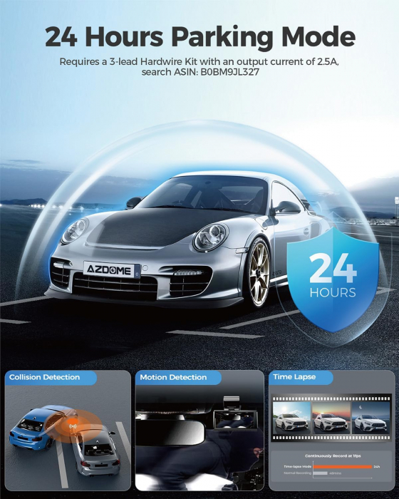 Camera auto DVR AZDOME M580-2CH, Dubla, 5K, 5GHz WiFi, GPS ,5GHz, WDR, G-Sensor, Mod parcare, Card 64Gb inclus [6]