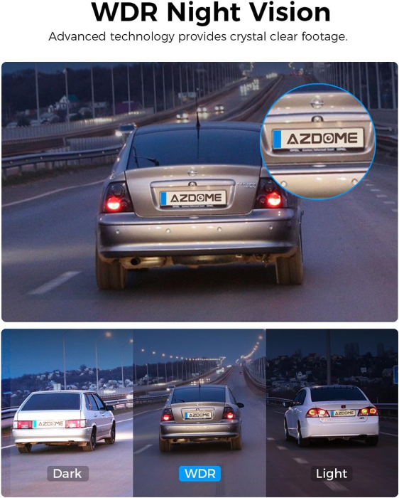 Camera auto DVR AZDOME M580-2CH, Dubla, 5K, 5GHz WiFi, GPS ,5GHz, WDR, G-Sensor, Mod parcare, Card 64Gb inclus [8]