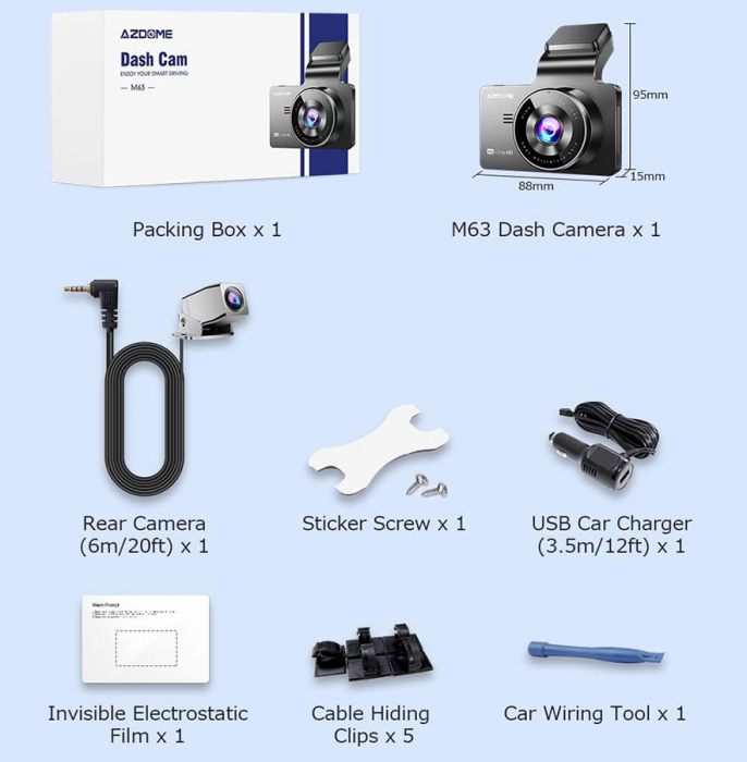 Camera auto DVR AZDOME M63, Dubla, 4K + 1080P, WiFi, GPS, Unghi 170°, WDR, G-Sensor, Mod parcare, Night Vision [8]