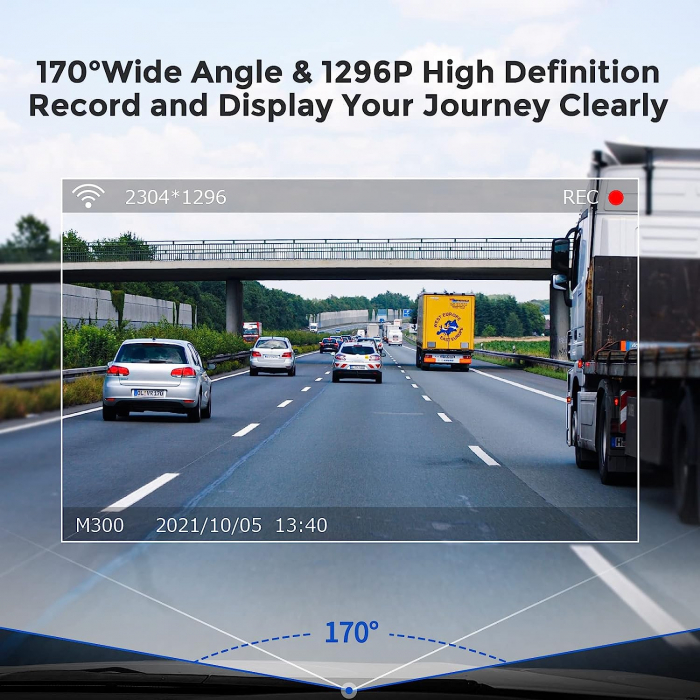 Camera auto DVR AZDOME M300, FHD 1296P, WiFi, Unghi 170°, G-Sensor, Comanda vocala [7]