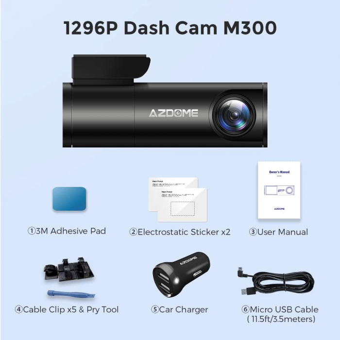 Camera auto DVR AZDOME M300, FHD 1296P, WiFi, Unghi 170°, G-Sensor, Comanda vocala [10]