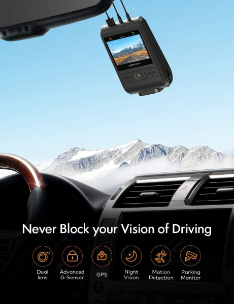 Camera auto DVR  Dubla Apeman C550, Full HD,  Bord si Spate, Unghi 170 grade, Detector miscare, WDR, G-Sensor, Mod parcare, Filmare in bucla [7]