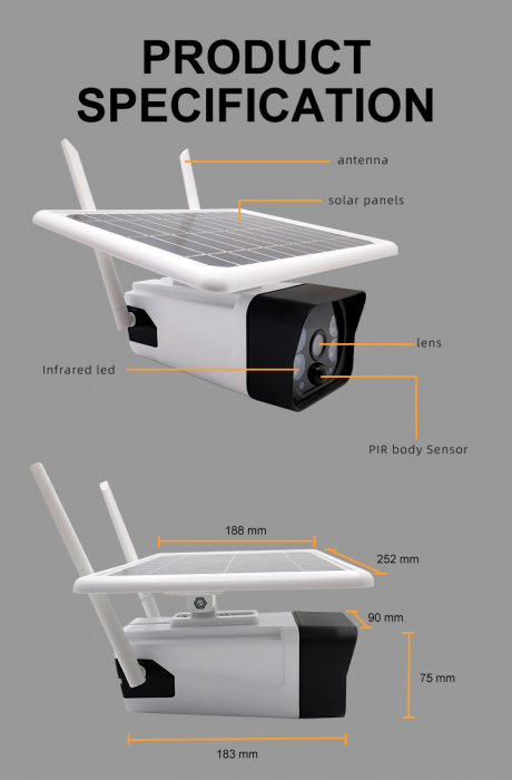 Camera de supraveghere WIFi cu panou solar Rovo SN-P5, 1080P HD,CCTV,  Night Vision, Senzori miscare, Alexa, Google Home, Tuya [10]