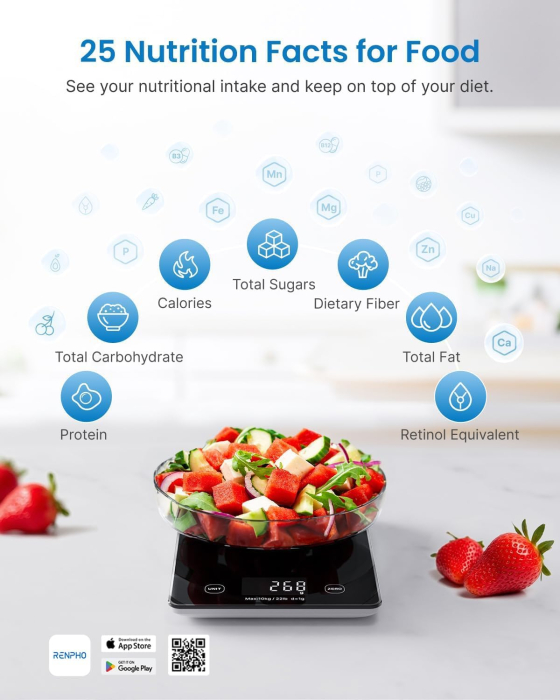 Cantar SMART Digital Nutritional de Bucatarie RENPHO R-T001 – Bluetooth, Calorii, Dieta si Fitness, compatibil Apple Health, Fitbit, Samsung Health [7]