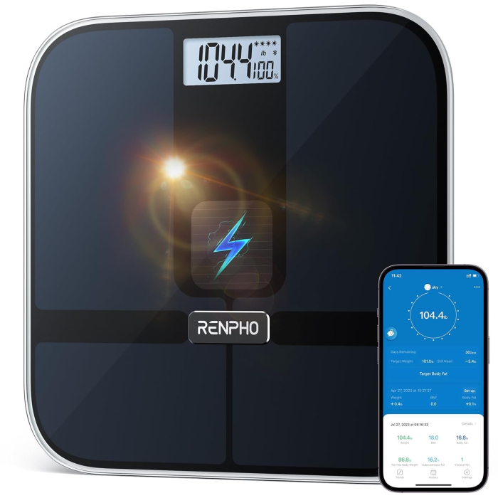 Cantar SMART Digital RENPHO R-A020 – Body Composition, Alimentare Solara, Greutate, Grasime Corporala, Muschi, Oase, Bluetooth, Apple Health, Fitbit, Samsung Health [1]
