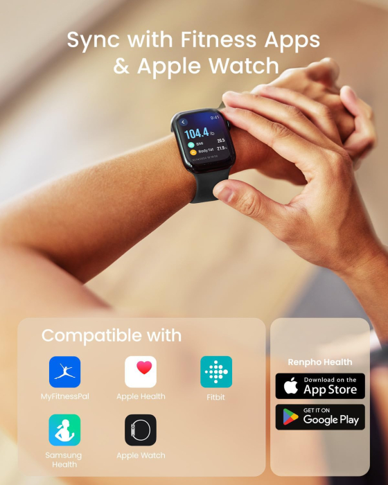 Cantar SMART Digital RENPHO R-A031 – Body Composition, Wifi, Bluetooth, Greutate, BMI, Grasime Corporala, Muschi, Oase, Apple Health, Fitbit, Samsung Health [6]