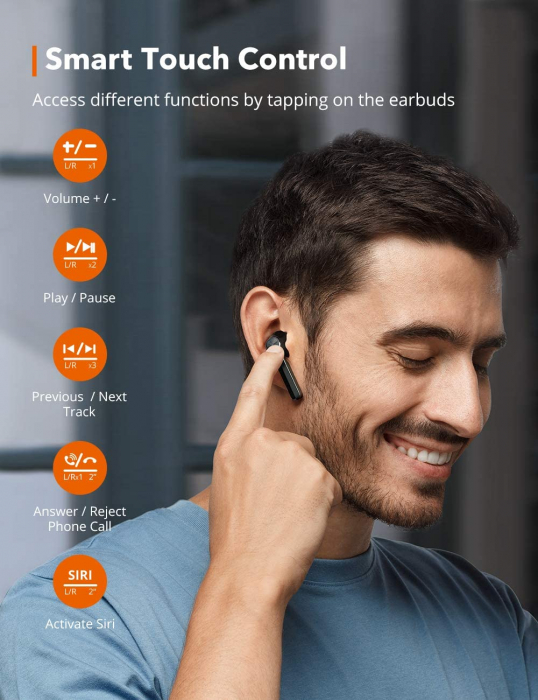 Casti audio In-Ear Taotronics SoundLiberty 92 , True Wireless, Bluetooth 5.0, TWS, Control Smart Touch USB-C, IPX6 [6]