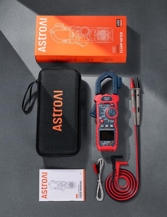 Clampmetru (cleste ampermetric) Multimetru digital AstroAI CM600, 6000 Counts, 1000A TRMS, Auto-ranging, Masoara Tensiunea, curentul AC/DC, rezistența, capacitatea, frecvența, continuitatea, testarea [9]