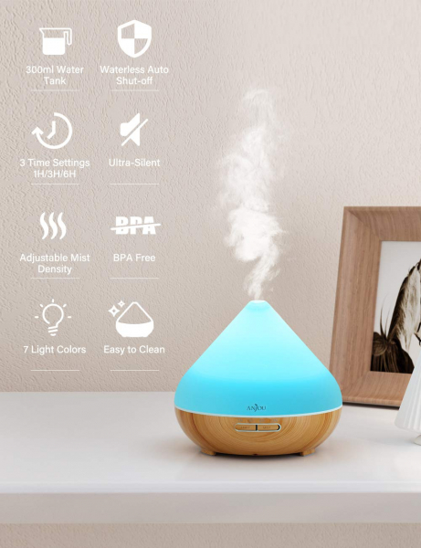 Difuzor aroma cu Ultrasunete Anjou AJ-AD001, 300ml, 13W, LED 7 culori, oprire automata - Nuc Natur [8]