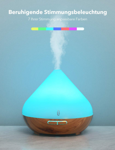 Difuzor aroma cu Ultrasunete TaoTronics TT-AD002, 300ml, 13W, LED 7 culori, oprire automata - Nuc natur [3]