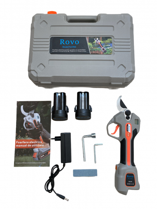 Foarfeca electrica pentru gradina Rovo FV2 PRO, motor brushless, 2 acumulatori 2000mAh, diametru 30mm, valiza de transport [11]