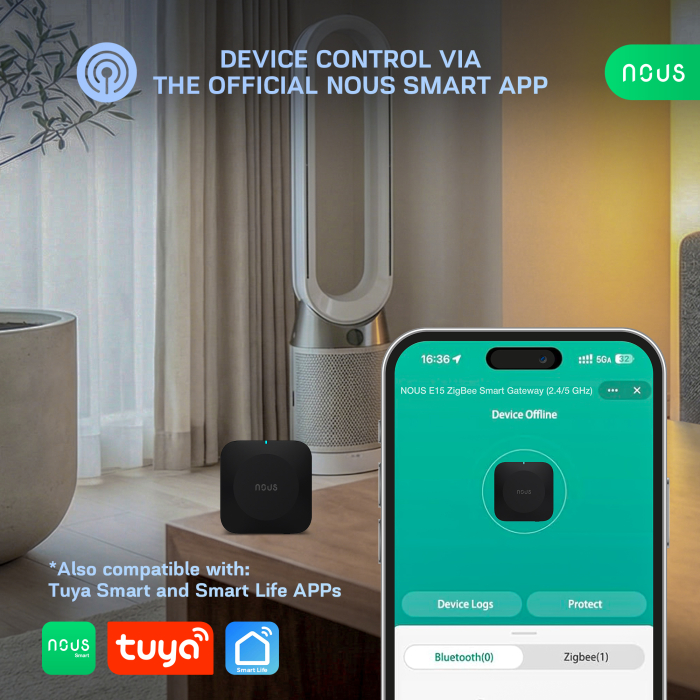 Hub Smart Gateway NOUS E15 Zigbee, WiFi 2.4/5 GHz, suport 128 dispozitive, control aplicatie, compatibil Alexa/Google Assistant [5]